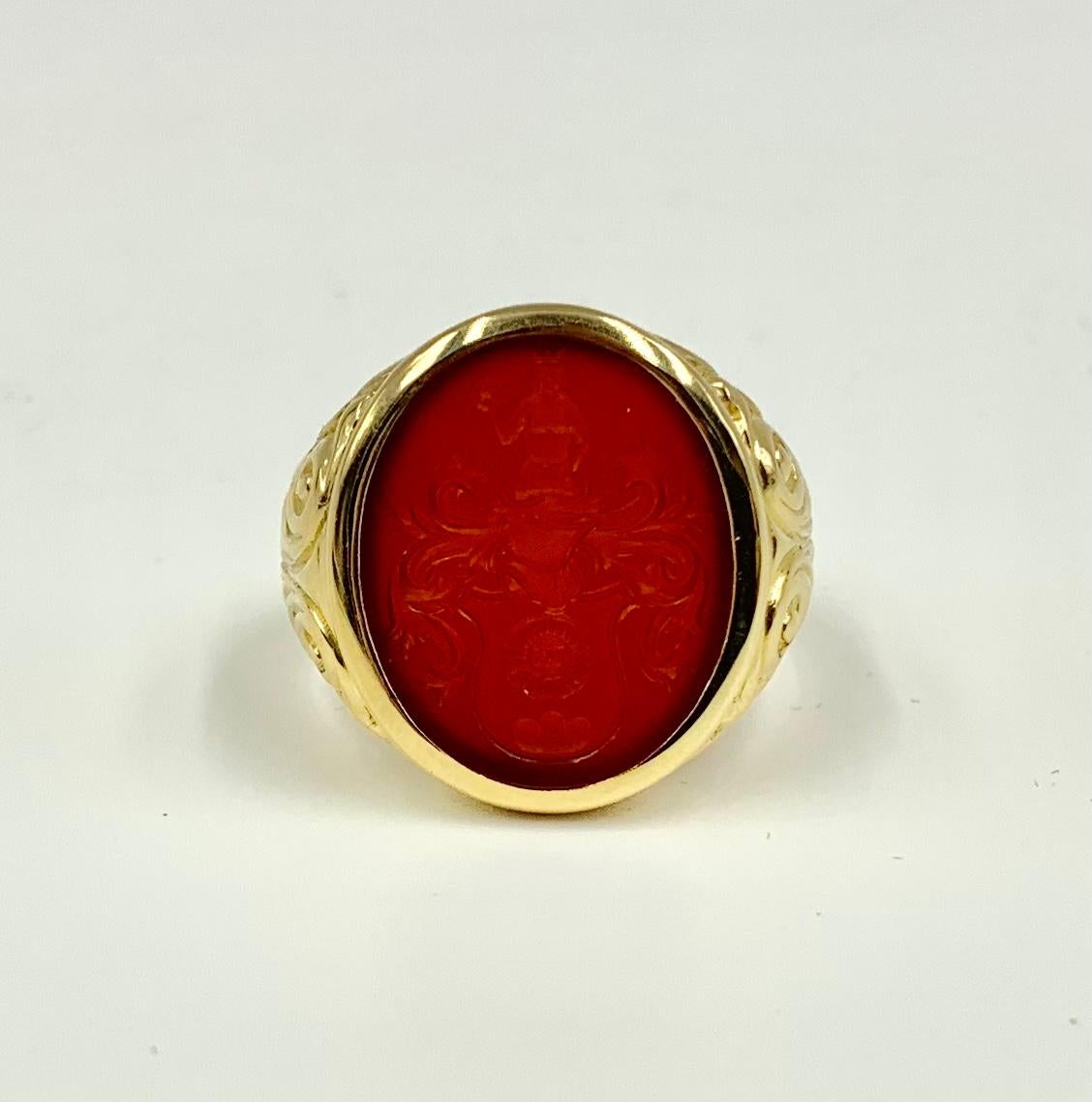 Mixed Cut Antique Georgian Sun in Splendour Carnelian Intaglio 14K Gold Signet Ring For Sale