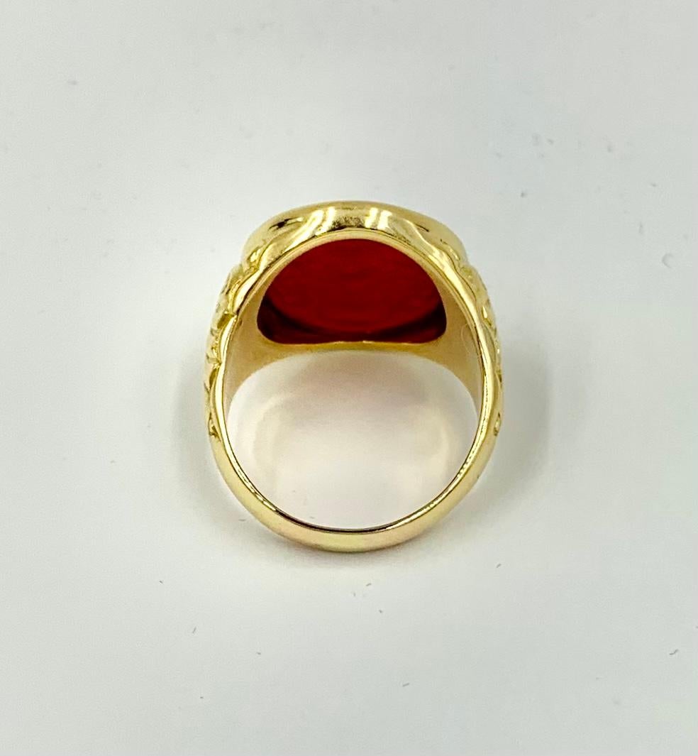 Women's or Men's Antique Georgian Sun in Splendour Carnelian Intaglio 14K Gold Signet Ring For Sale