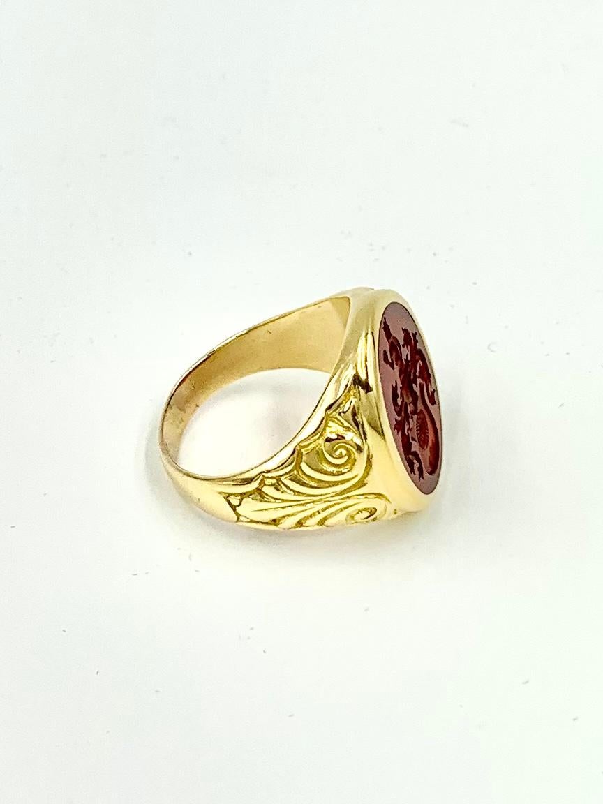 Antique Georgian Sun in Splendour Carnelian Intaglio 14K Gold Signet Ring For Sale 1