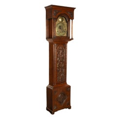 Antique Georgian Tall Case 8 Day Grandfather Calendar Clock Carved Oak Case 1780