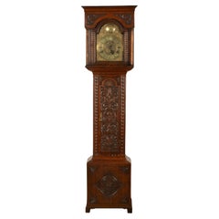 Antique Georgian Tall Case 8 Day Grandfather Calendar Clock Carved Oak Case 1780