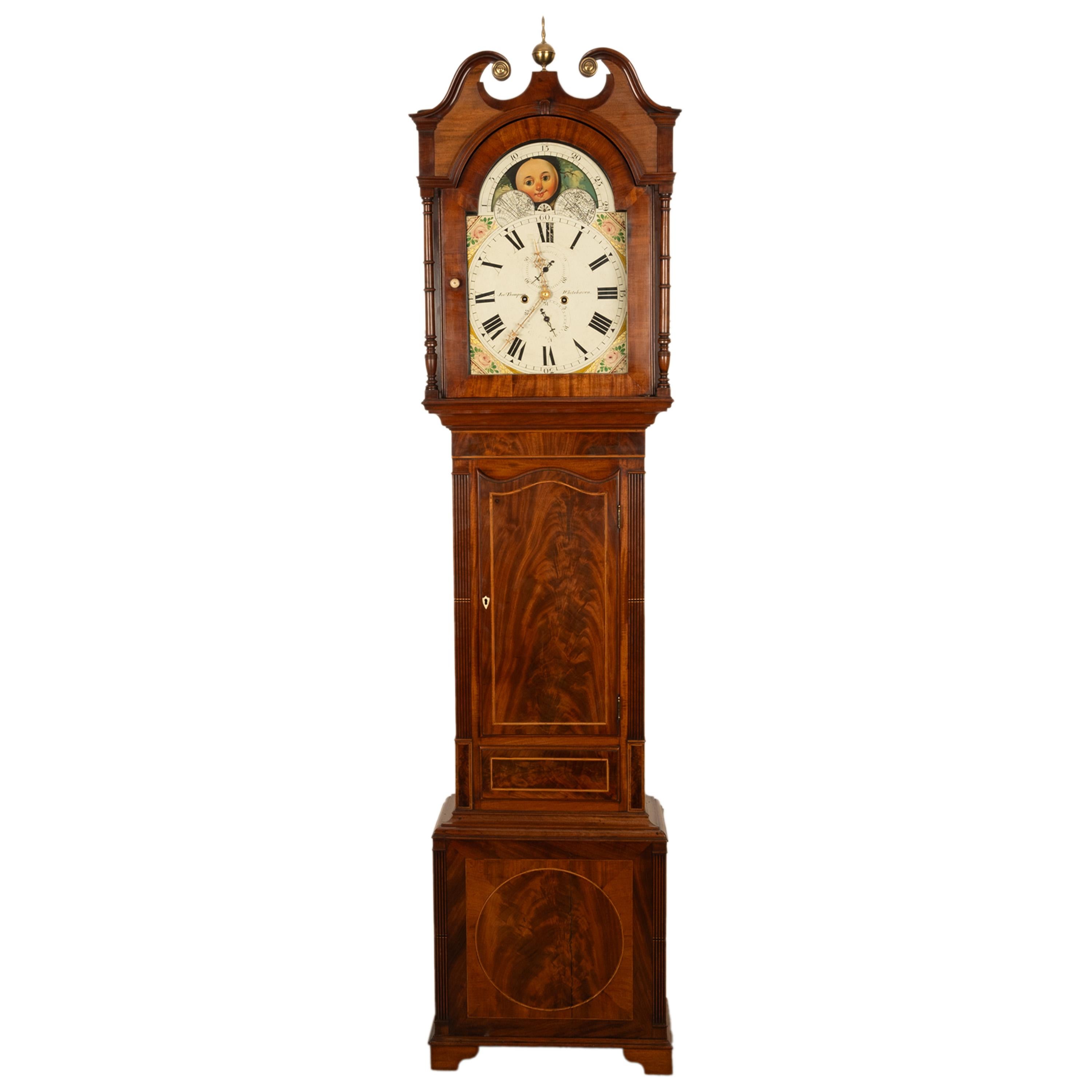 Antique Georgian Tall Case 8 Day Grandfather Clock Joseph Thompson of Whitehaven In Good Condition In Portland, OR
