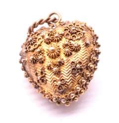 Antique Georgian Three Color Gold Cannetille Double Sided Heart Locket, C1820
