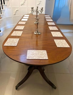 Antique Georgian Three Pillar Mahogany Extending Dining Table 16 Seater