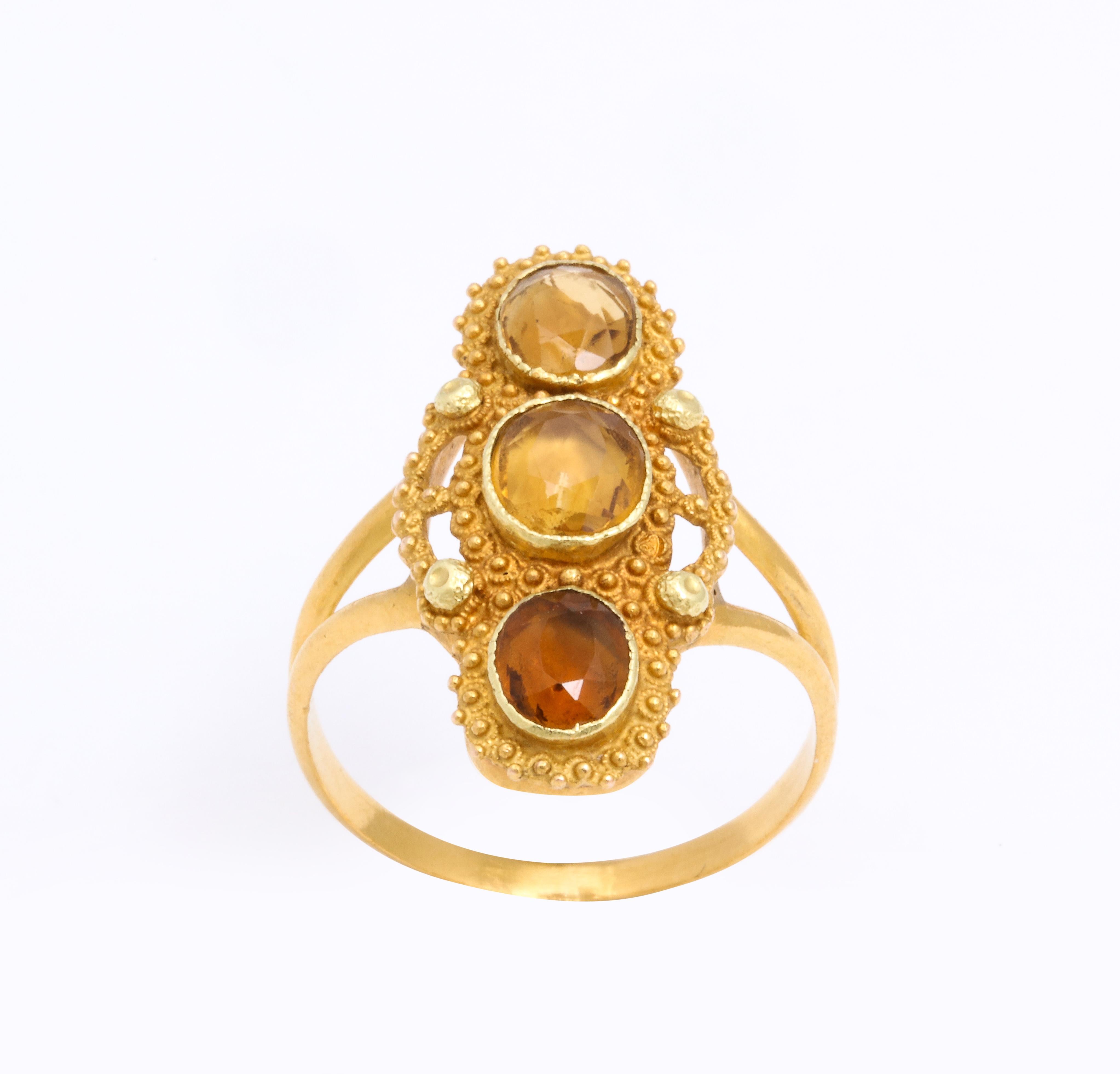George III Antique Georgian Three Stone Cannetille Topaz Ring For Sale