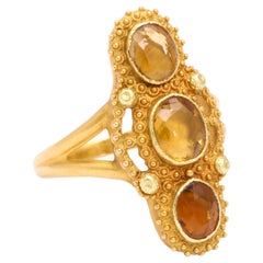 Antique Georgian Three Stone Cannetille Topaz Ring
