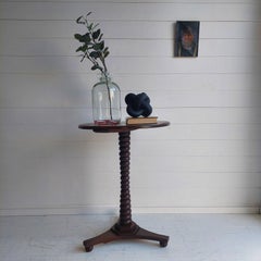 Antique Georgian Tiguer Oak Bobbin Pedestal Tripod Side Wine End Table, 1800s