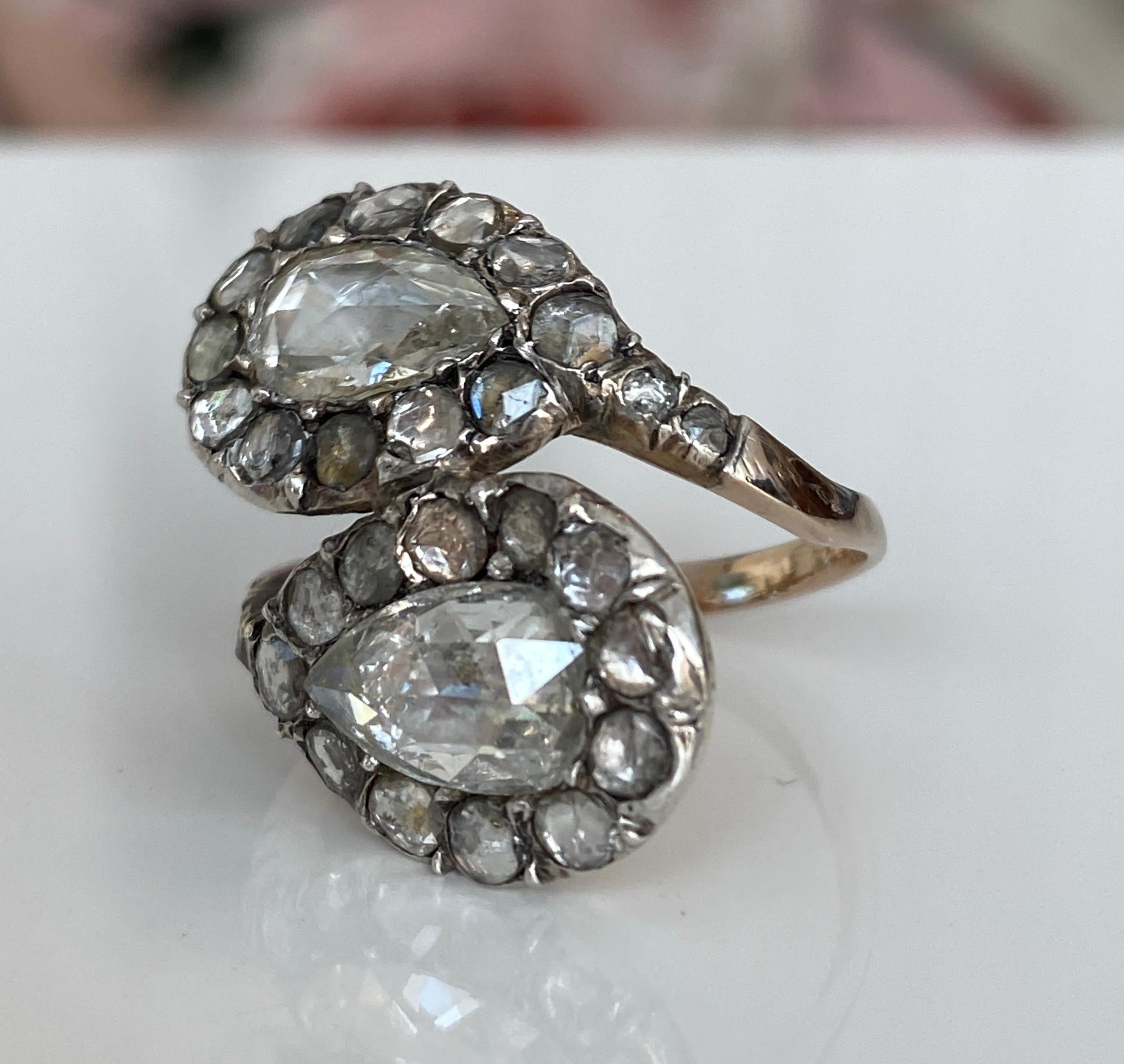 Taille rose Ancienne époque géorgienne toi en moi diamant or/argent  Bague du 18e/19e siècle. en vente