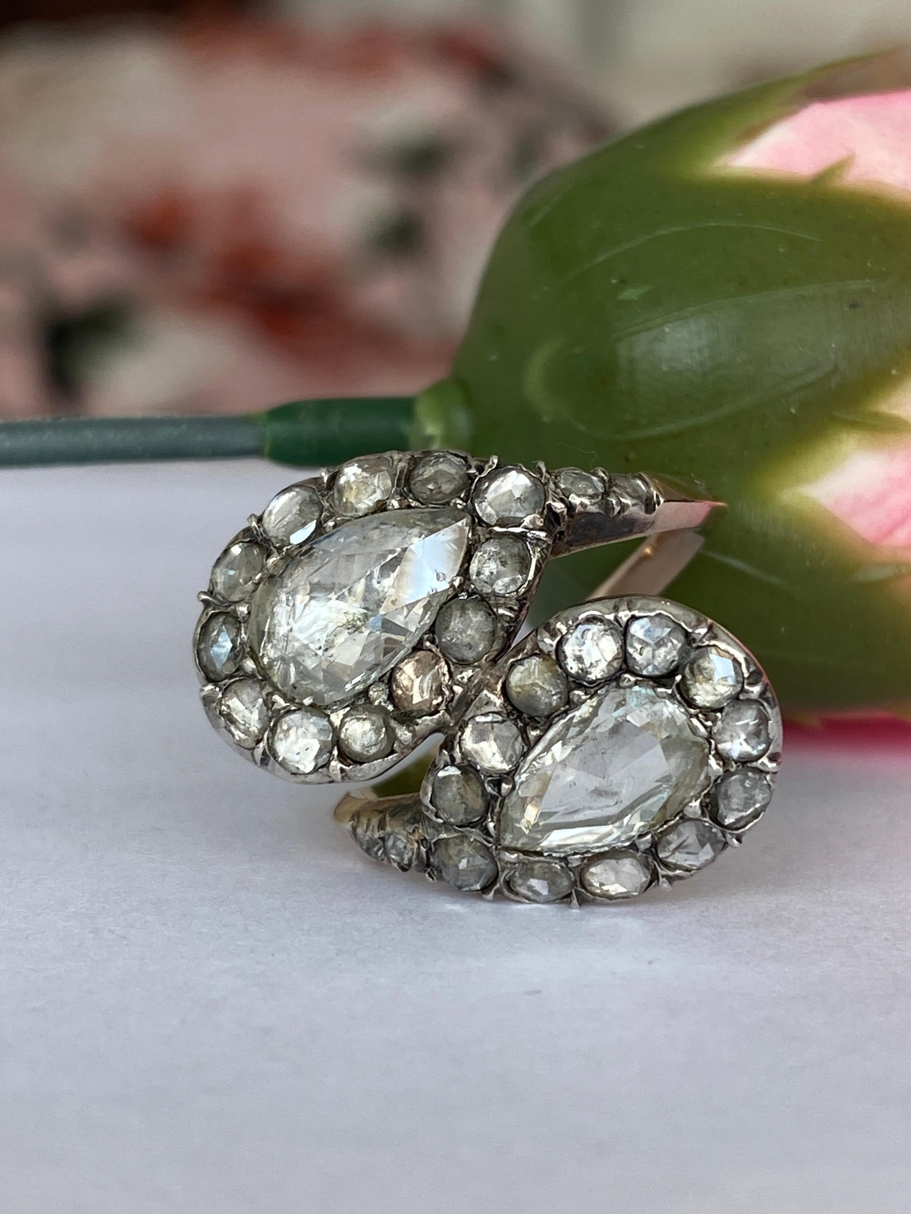 Ancienne époque géorgienne toi en moi diamant or/argent  Bague du 18e/19e siècle. Bon état - En vente à AMSTERDAM, NL