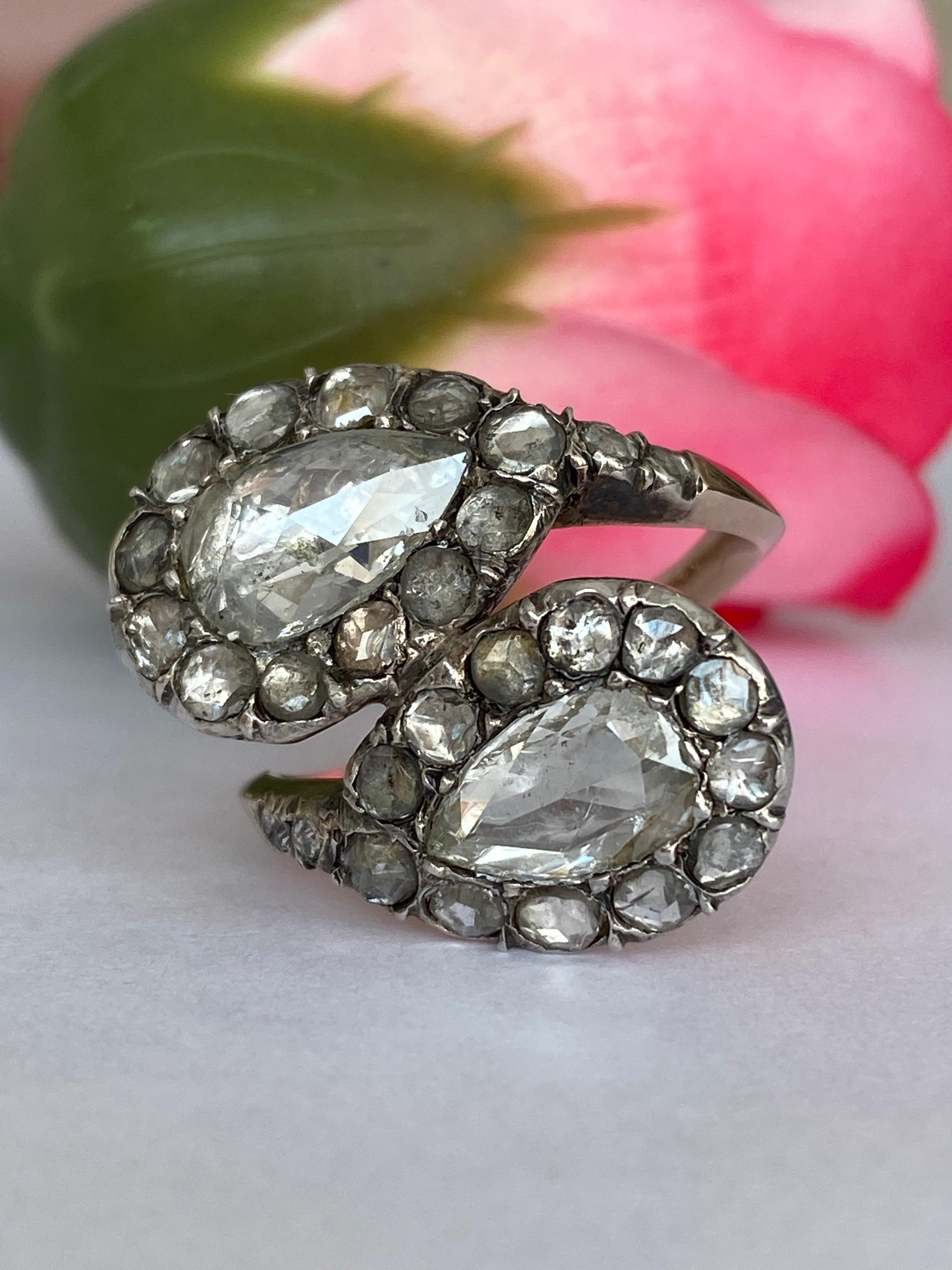 Ancienne époque géorgienne toi en moi diamant or/argent  Bague du 18e/19e siècle. en vente 1