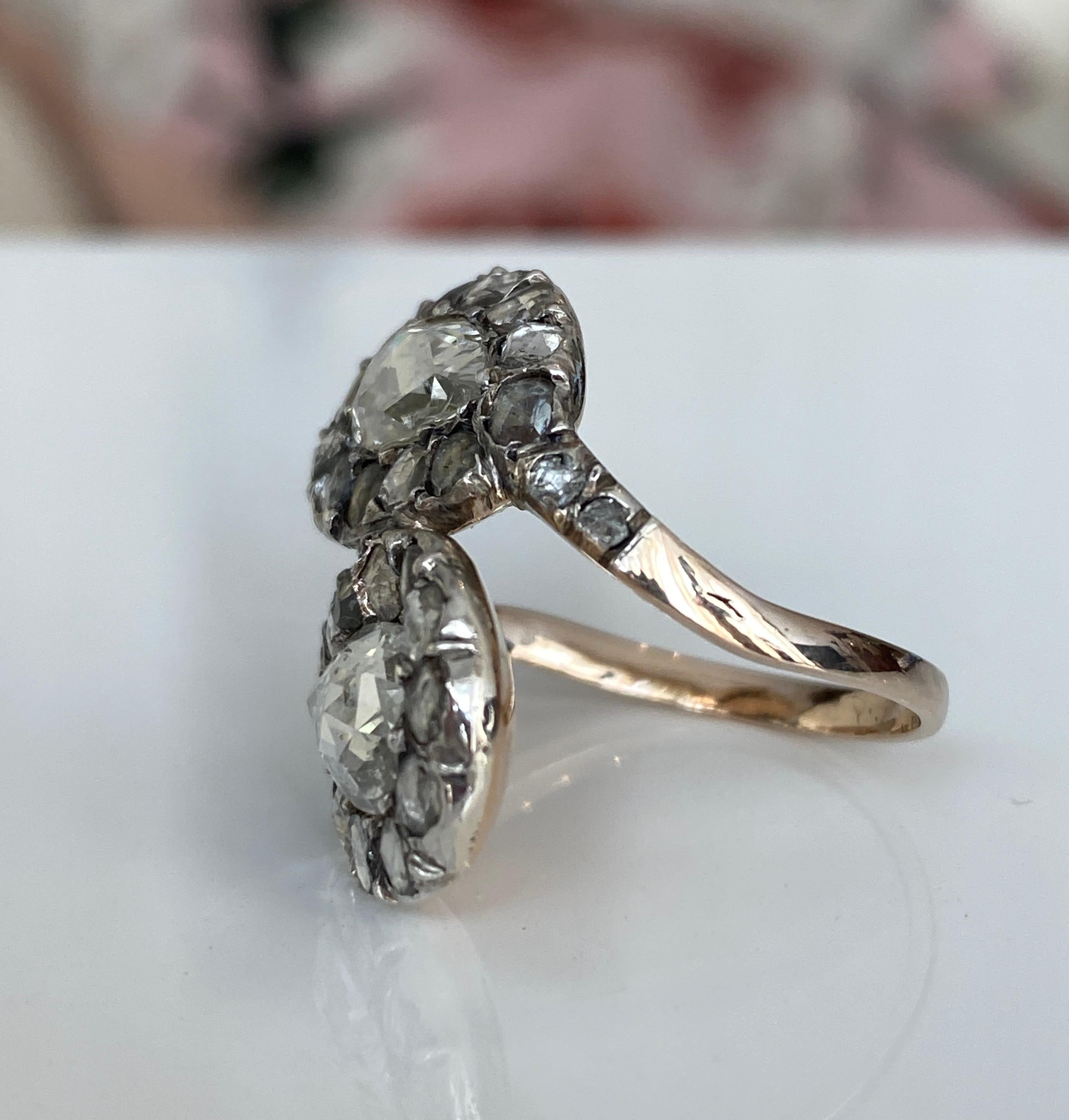 Ancienne époque géorgienne toi en moi diamant or/argent  Bague du 18e/19e siècle. en vente 3