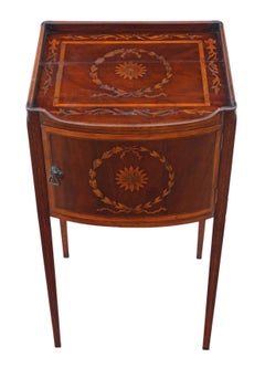 Antique Georgian Tray Top Mahogany Marquetry Bedside Table Cupboard