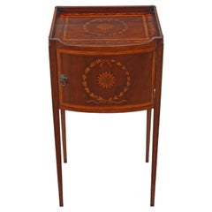 Antique Georgian Tray Top Mahogany Marquetry Bedside Table Cupboard