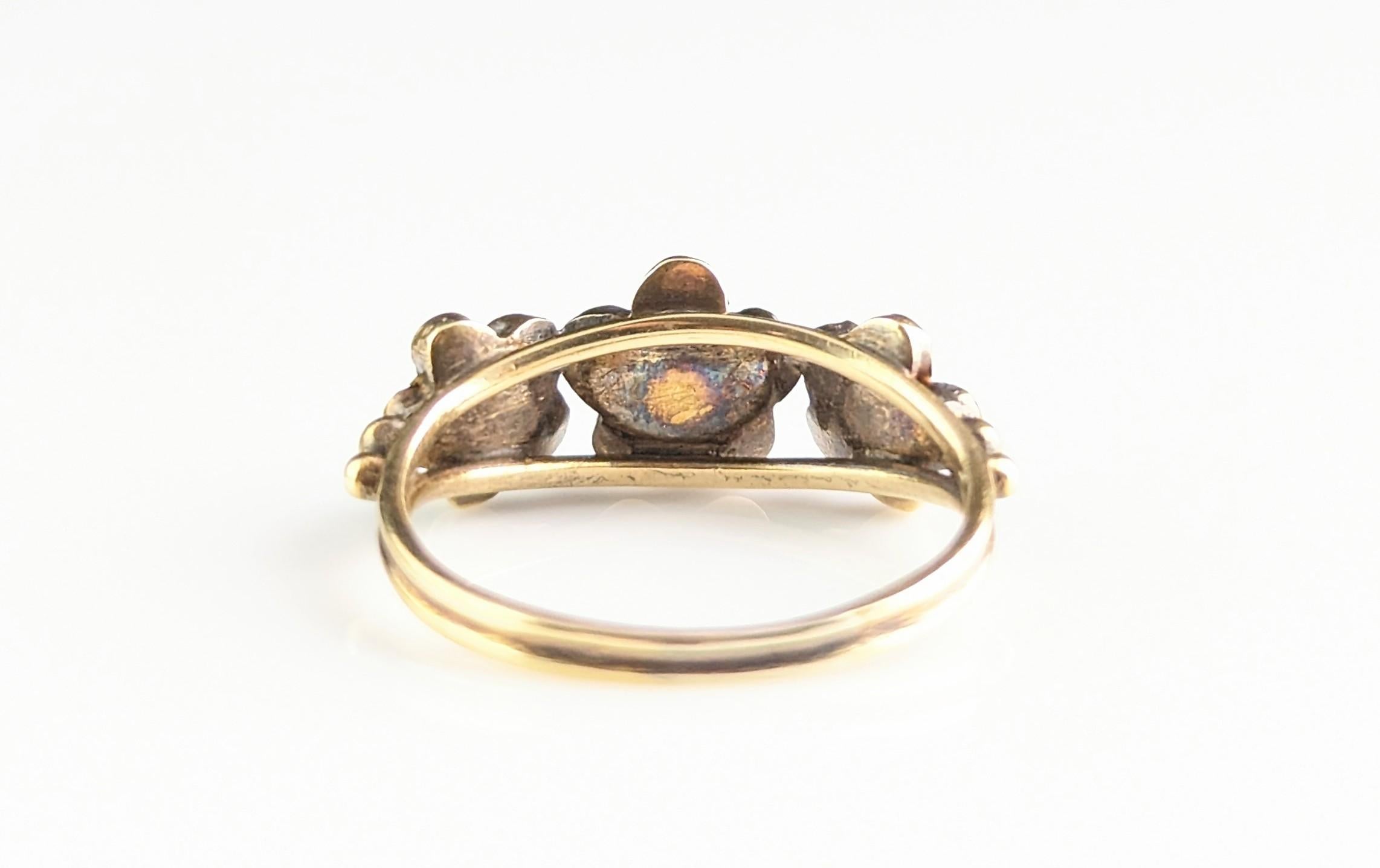Antique Georgian Triple Flower Ring, Forget Me Not, 18k Gold and Turquoise 9