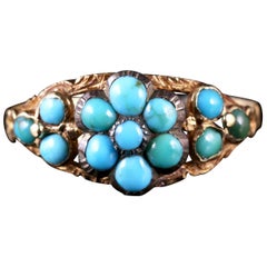 Antique Georgian Turquoise Cluster Flower Ring Gold, circa 1810