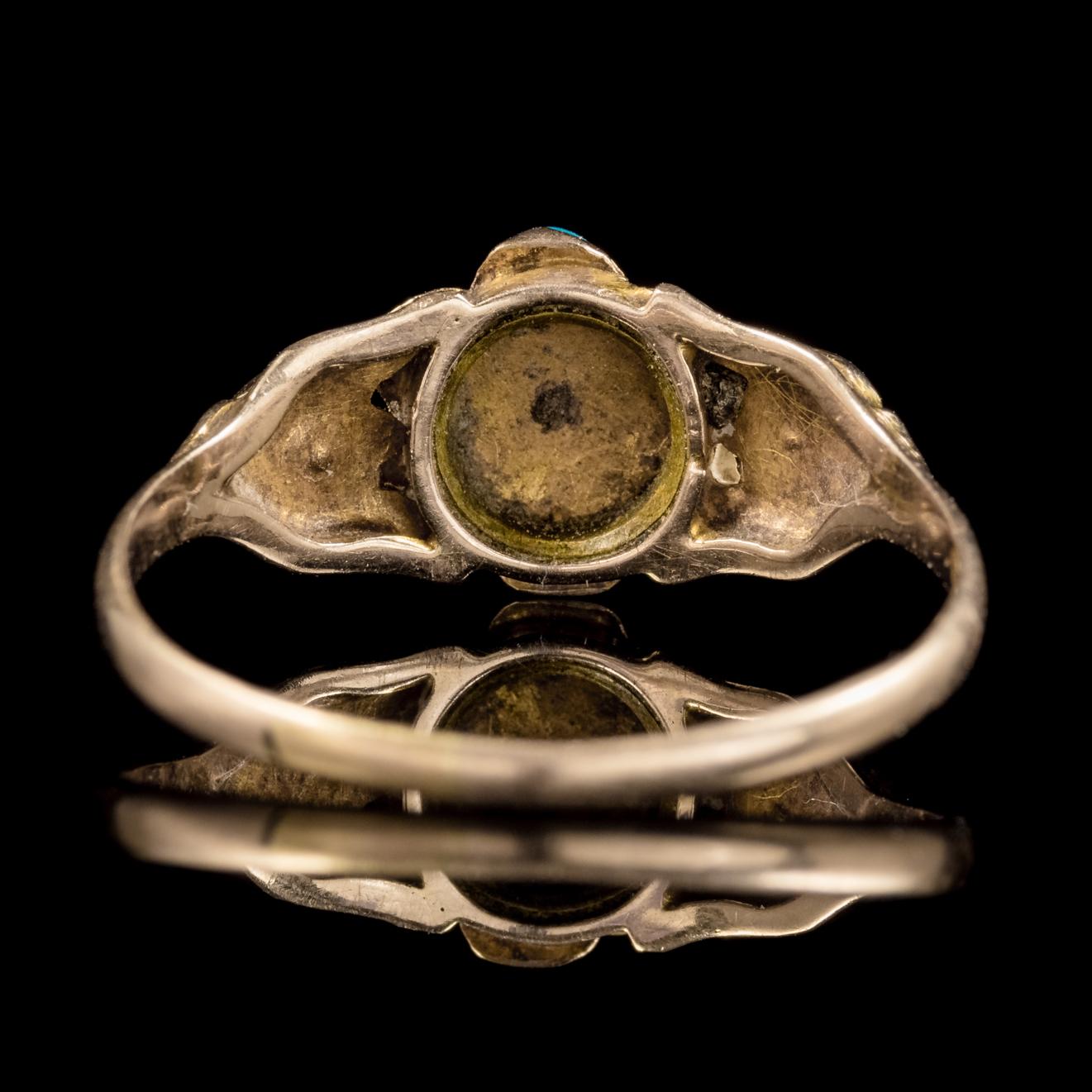Antique Georgian Turquoise Diamond Ring Dated Birmingham, 1819 In Excellent Condition In Lancaster, Lancashire