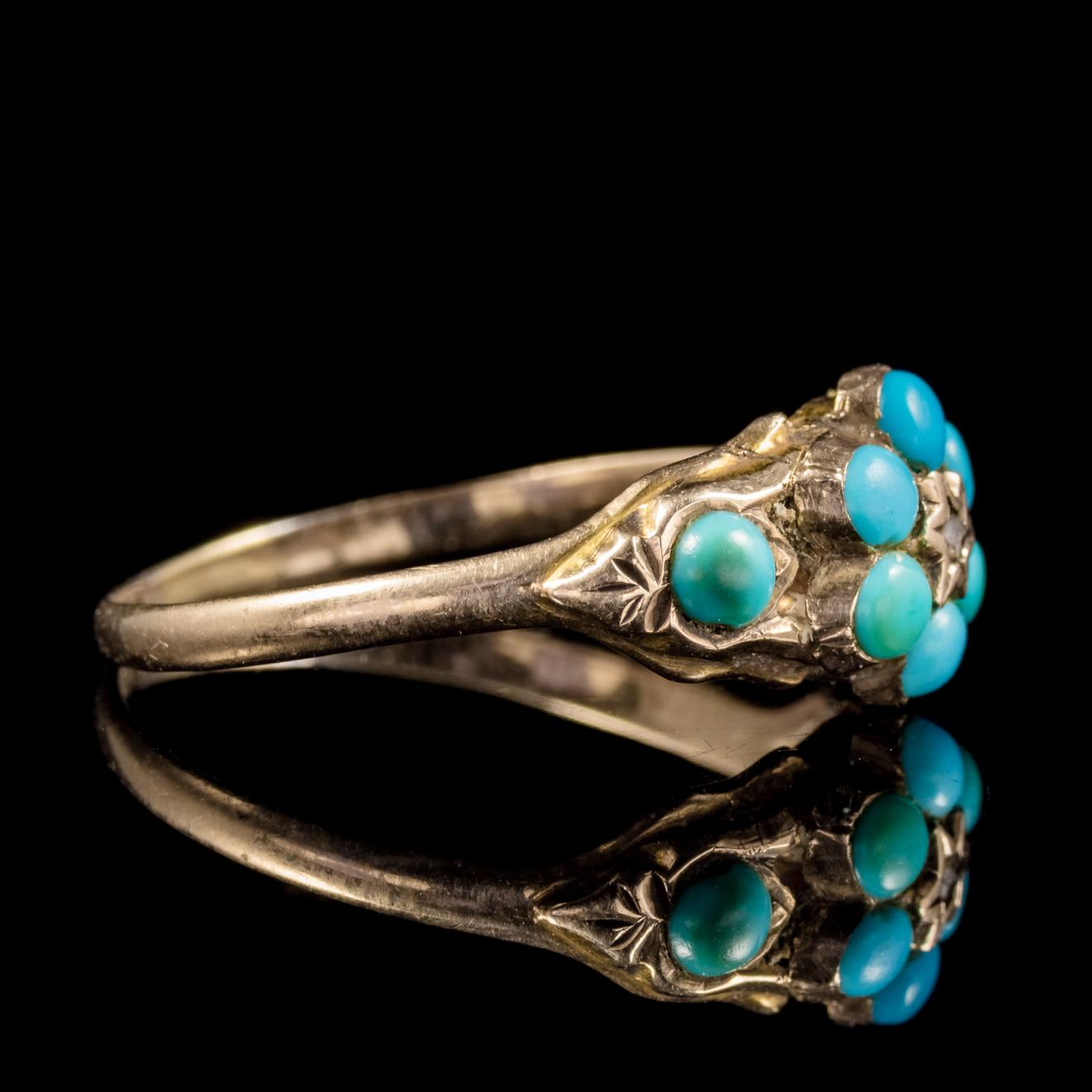 Women's Antique Georgian Turquoise Diamond Ring Dated Birmingham, 1819