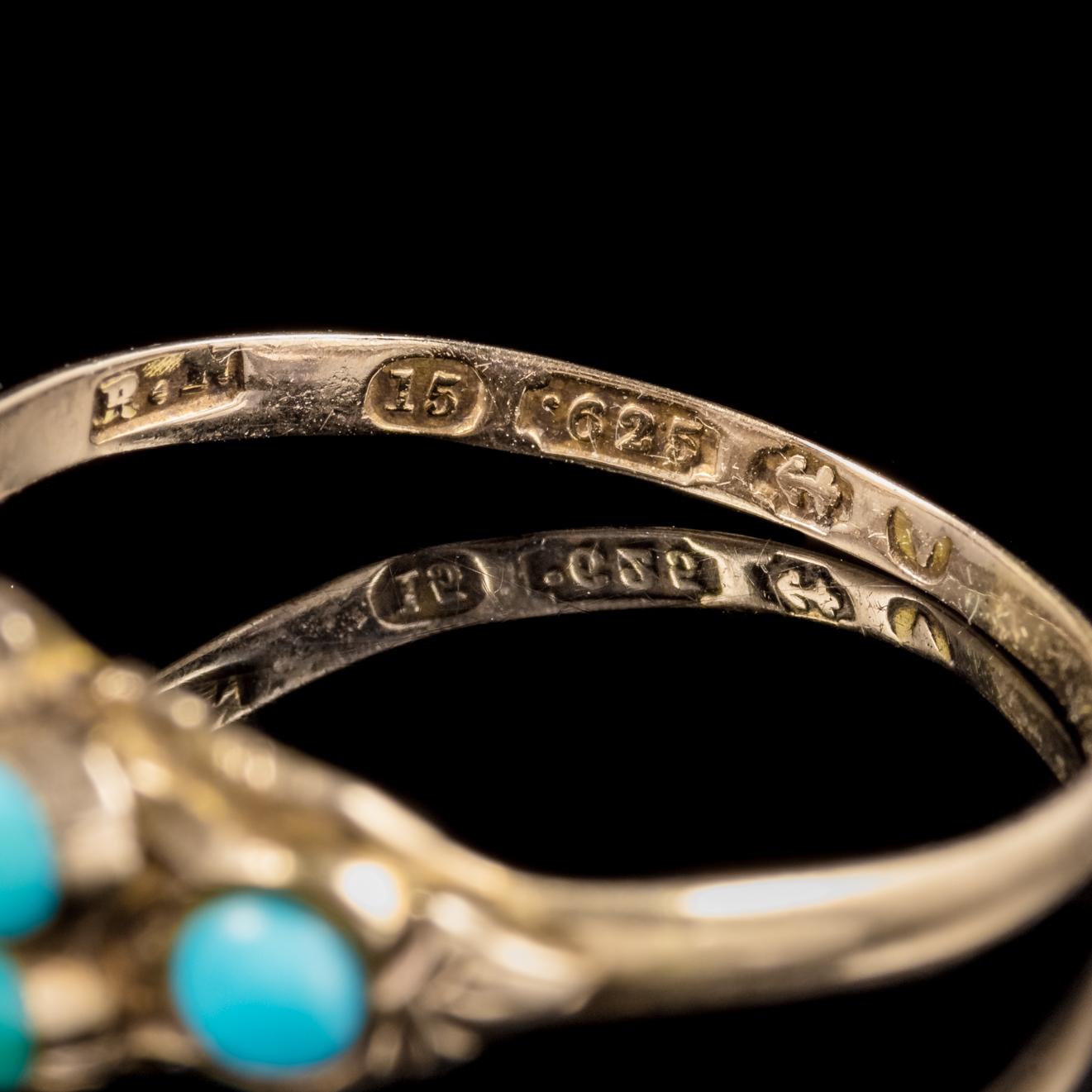 Antique Georgian Turquoise Diamond Ring Dated Birmingham, 1819 1
