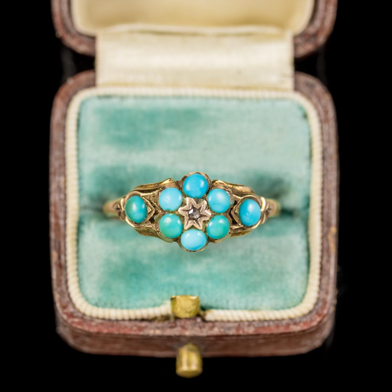 Antique Georgian Turquoise Diamond Ring Dated Birmingham, 1819 3