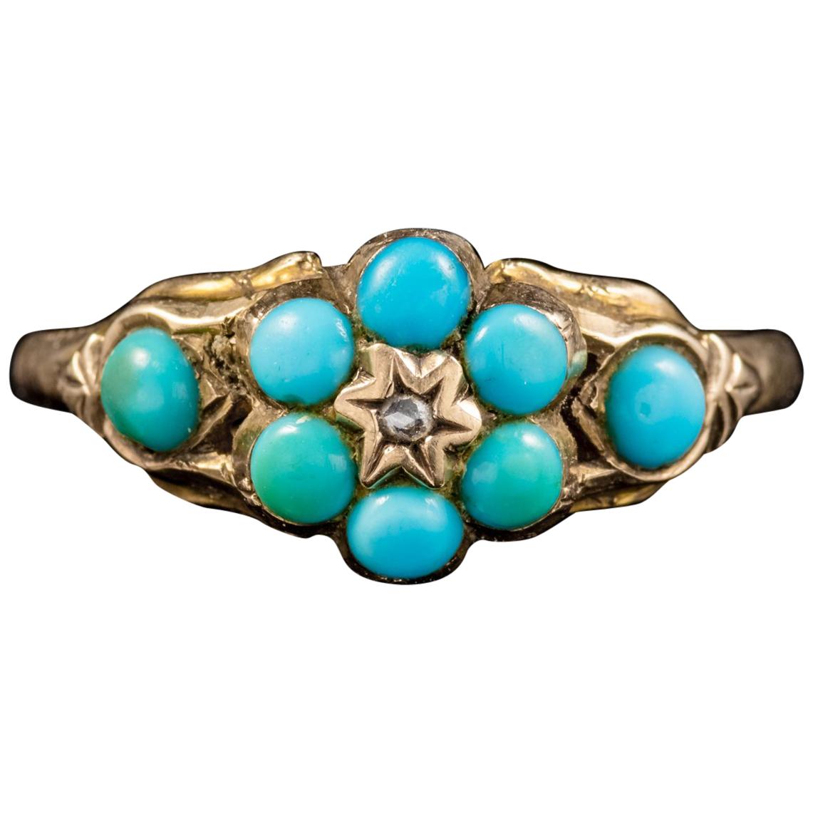 Antique Georgian Turquoise Diamond Ring Dated Birmingham, 1819