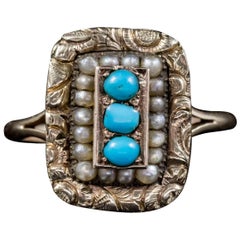 Antique Georgian Turquoise Pearl Ring 18 Carat Gold, circa 1830