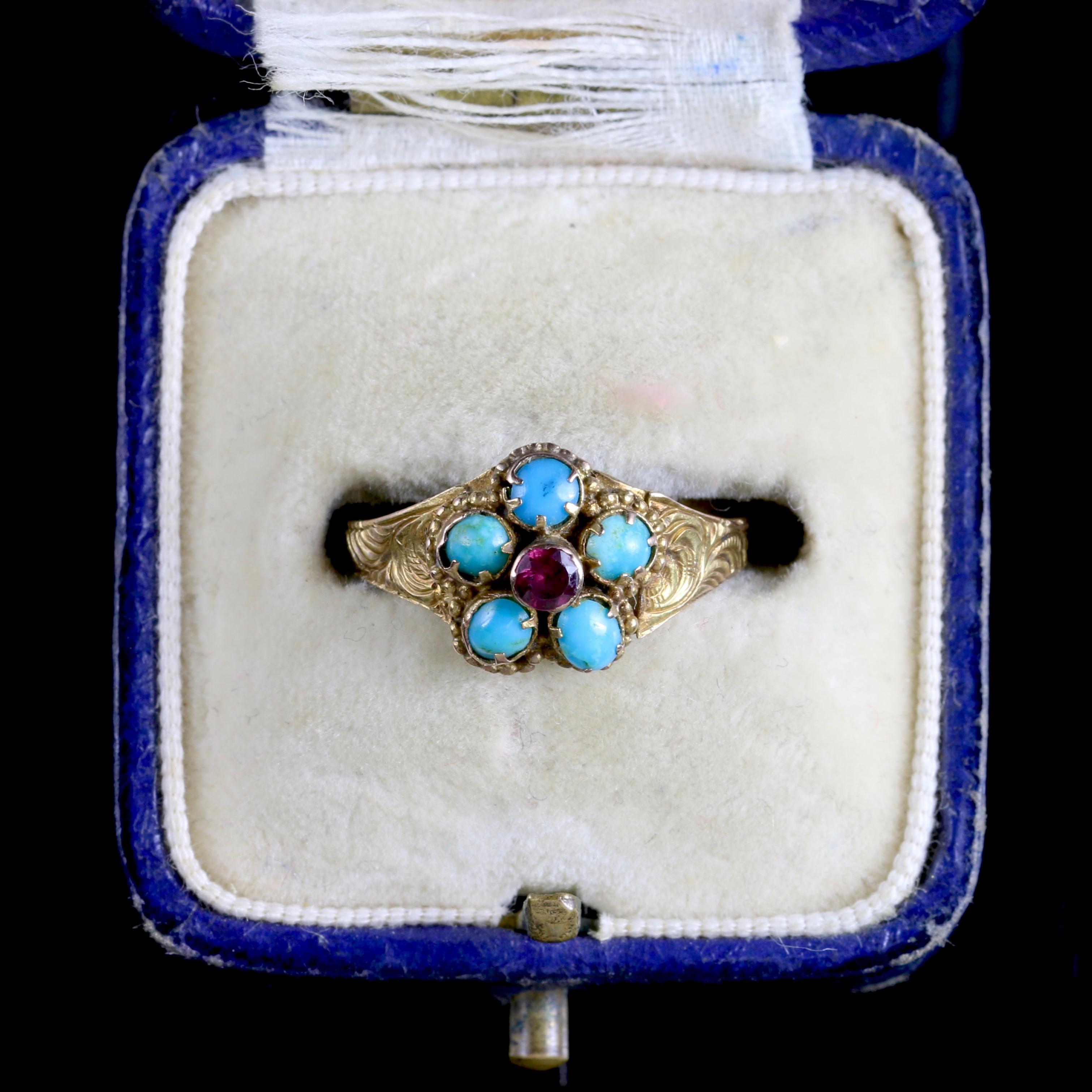 Antique Georgian Turquoise Ruby Ring 12 Carat, circa 1800 2