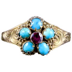 Antique Georgian Turquoise Ruby Ring 12 Carat, circa 1800