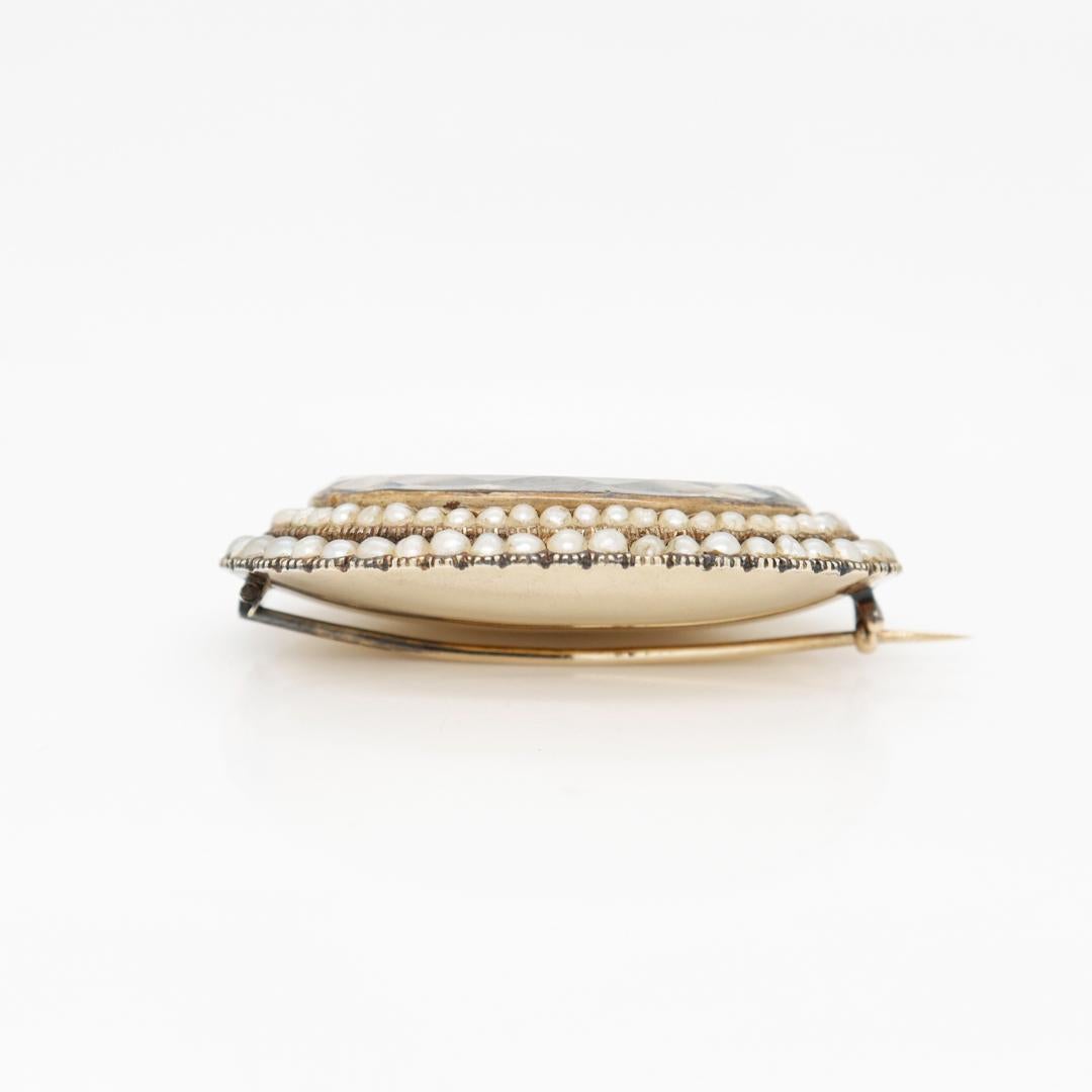 Antique Georgian/Victorian 14k Gold and Seed Pearl Braided Hair Mourning Brooch For Sale 1