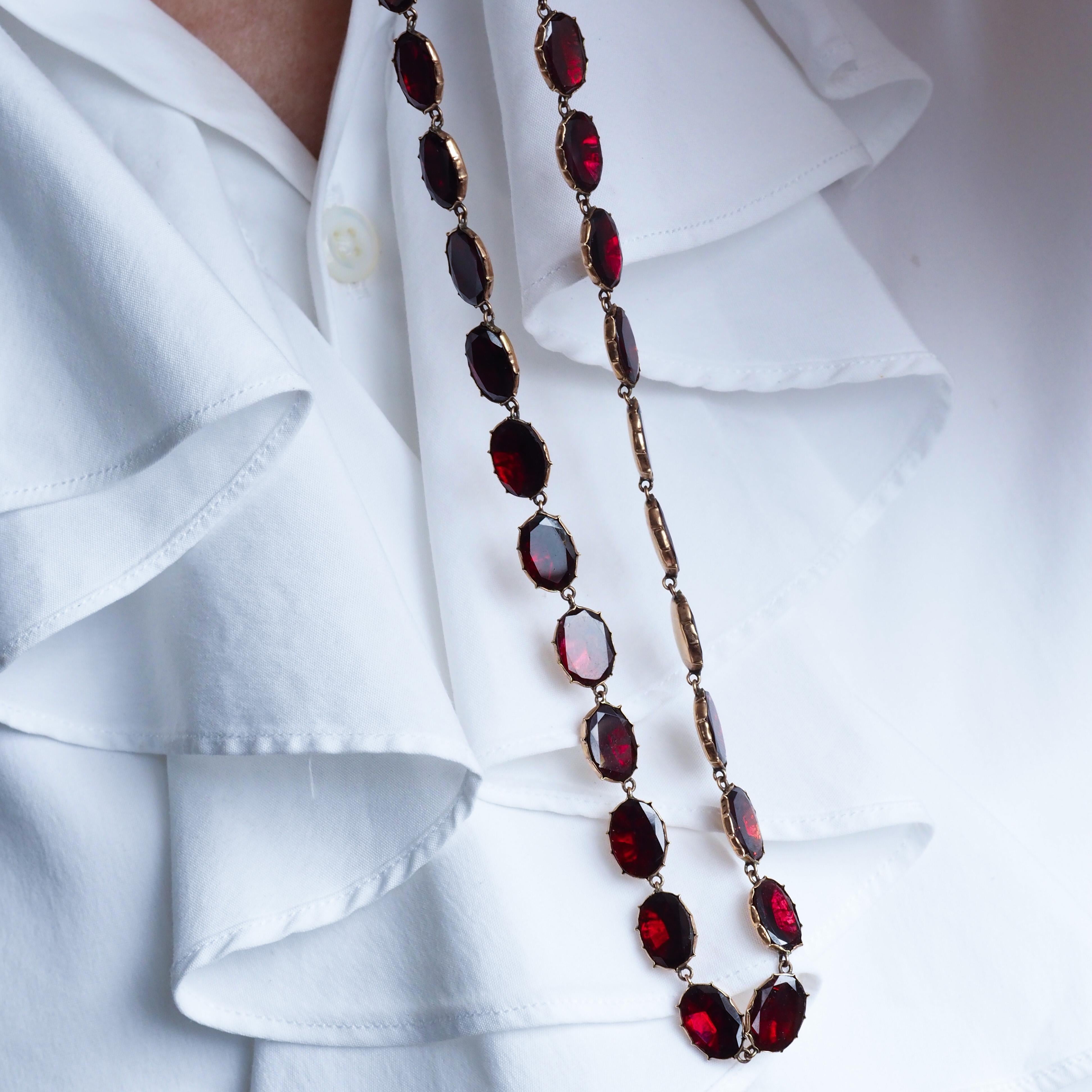 Antique Georgian/Victorian Garnet Riviere Necklace 9K Gold - Early 19th c. en vente 11