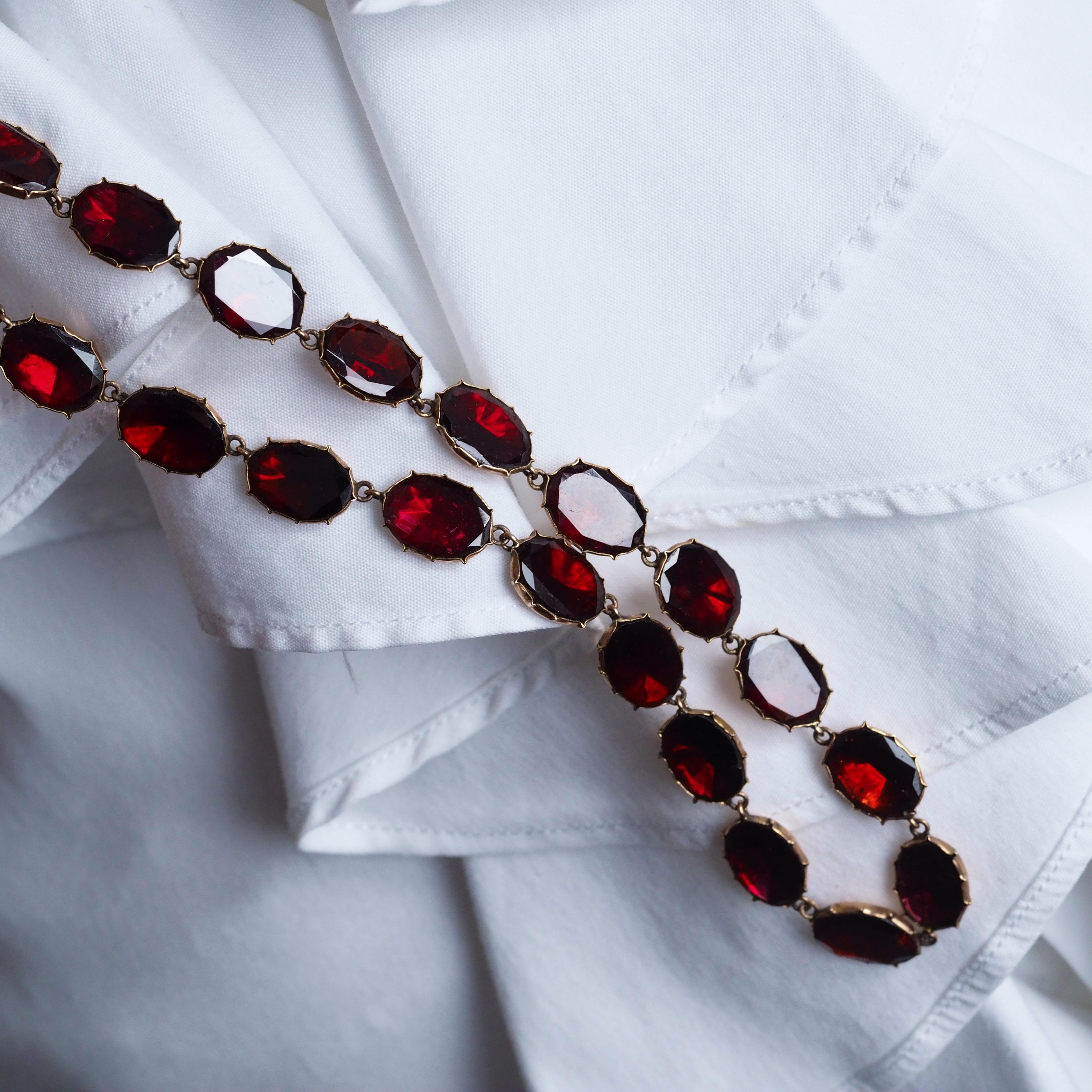 Antique Georgian/Victorian Garnet Riviere Necklace 9K Gold - Early 19th c. Bon état - En vente à London, GB