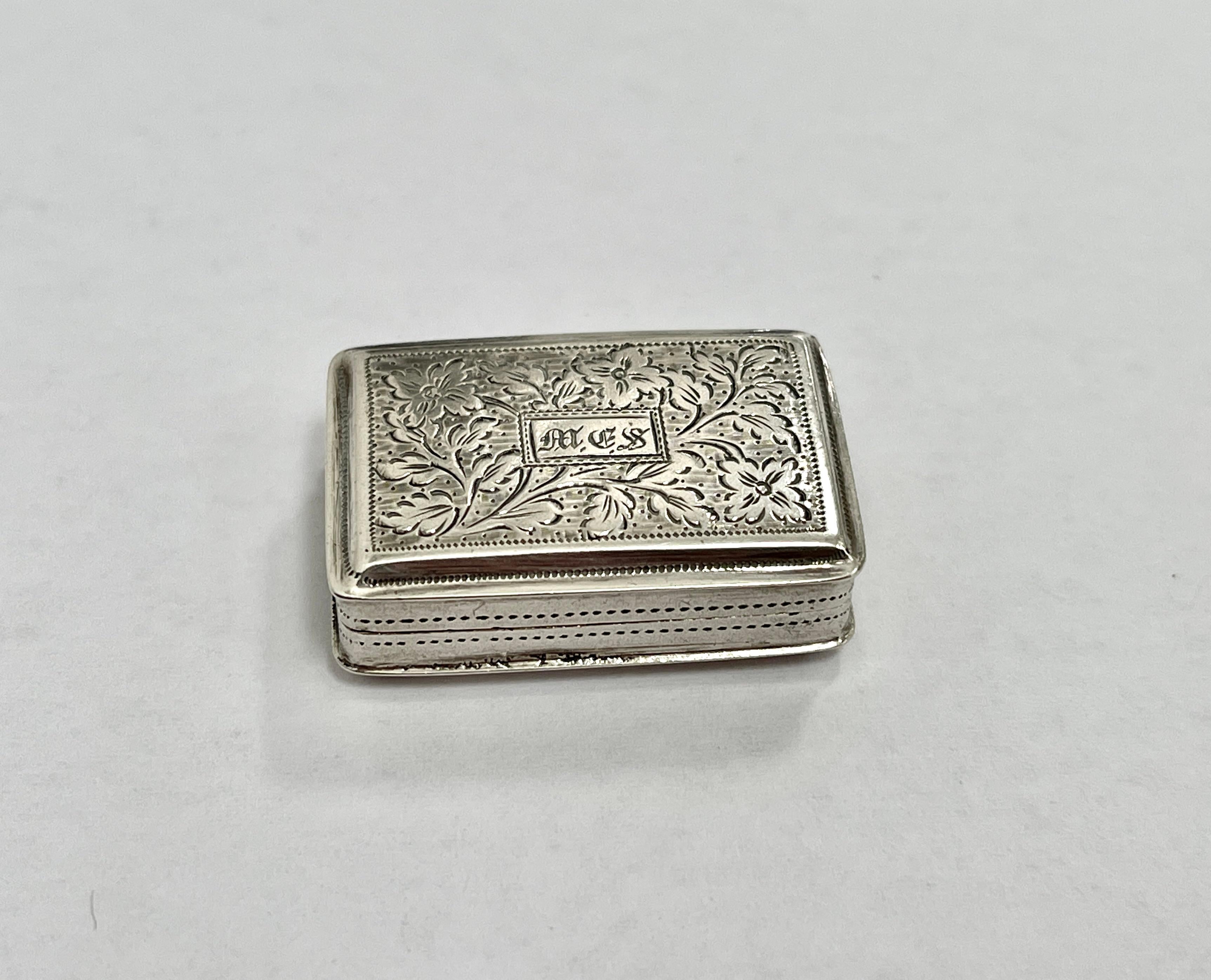 George III Antique Georgian Vinaigrette Hallmark Birmingham 1834 Sterling Silver John Lilly For Sale