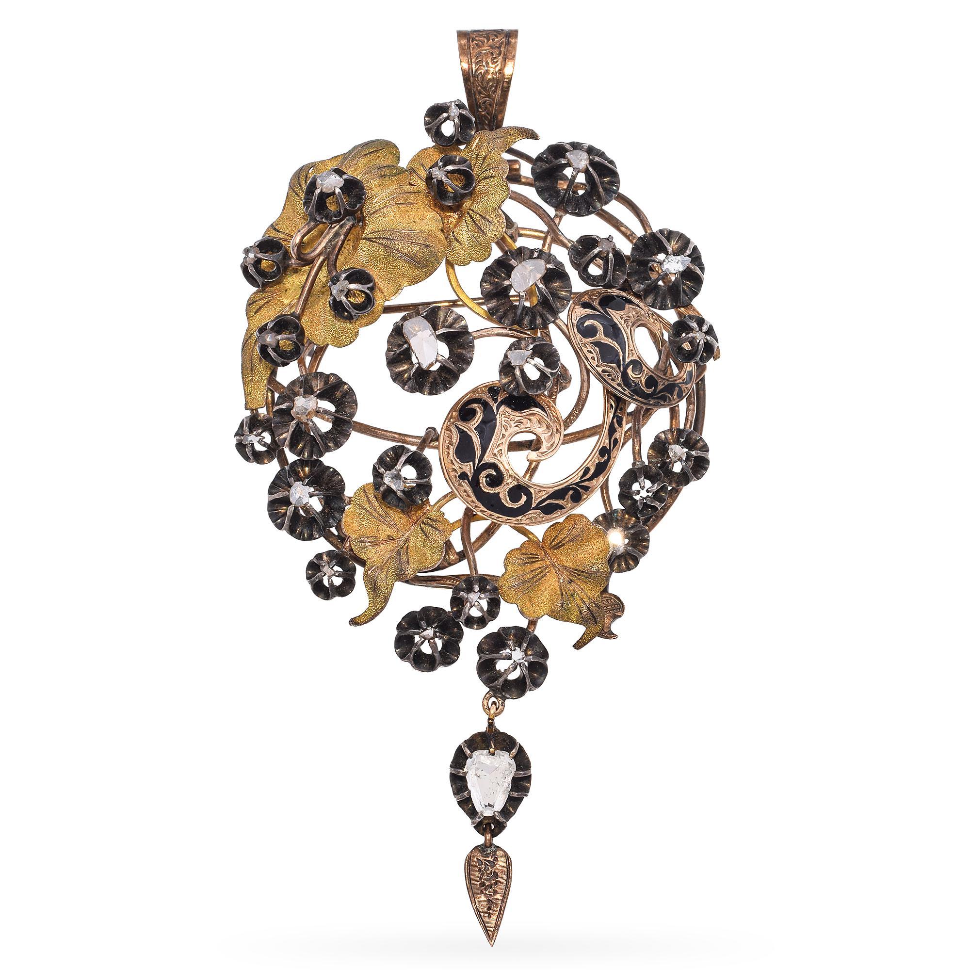 Georgien Boucles d'oreilles et pendentifs en diamant taillé en rose à motif de vigne de l'Antiquité géorgienne en vente