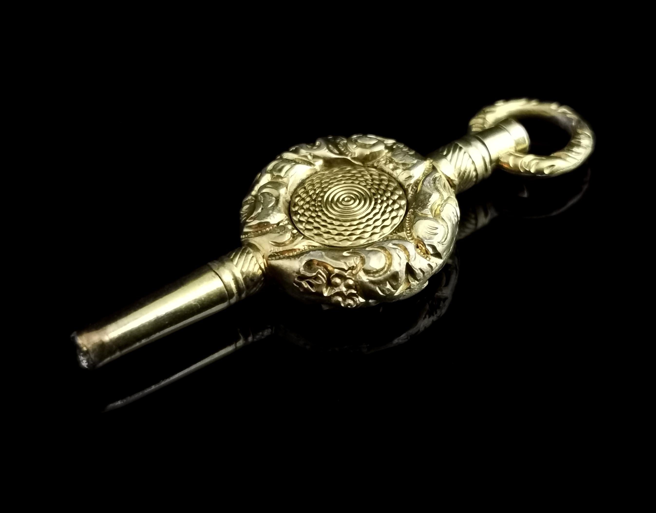 Antique Georgian Watch Key, Pendant, 18k Gold Plated 6