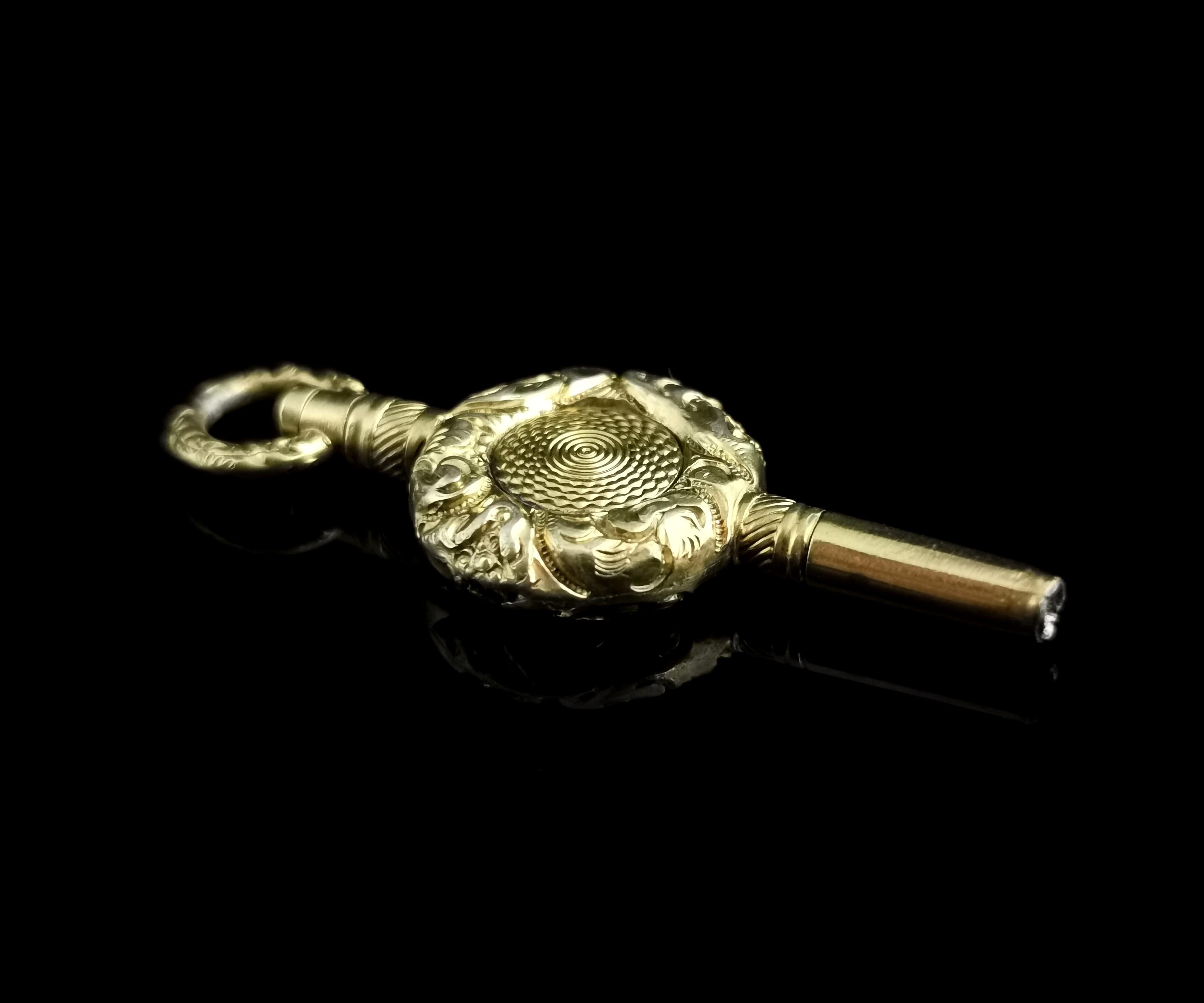 Antique Georgian Watch Key, Pendant, 18k Gold Plated 7