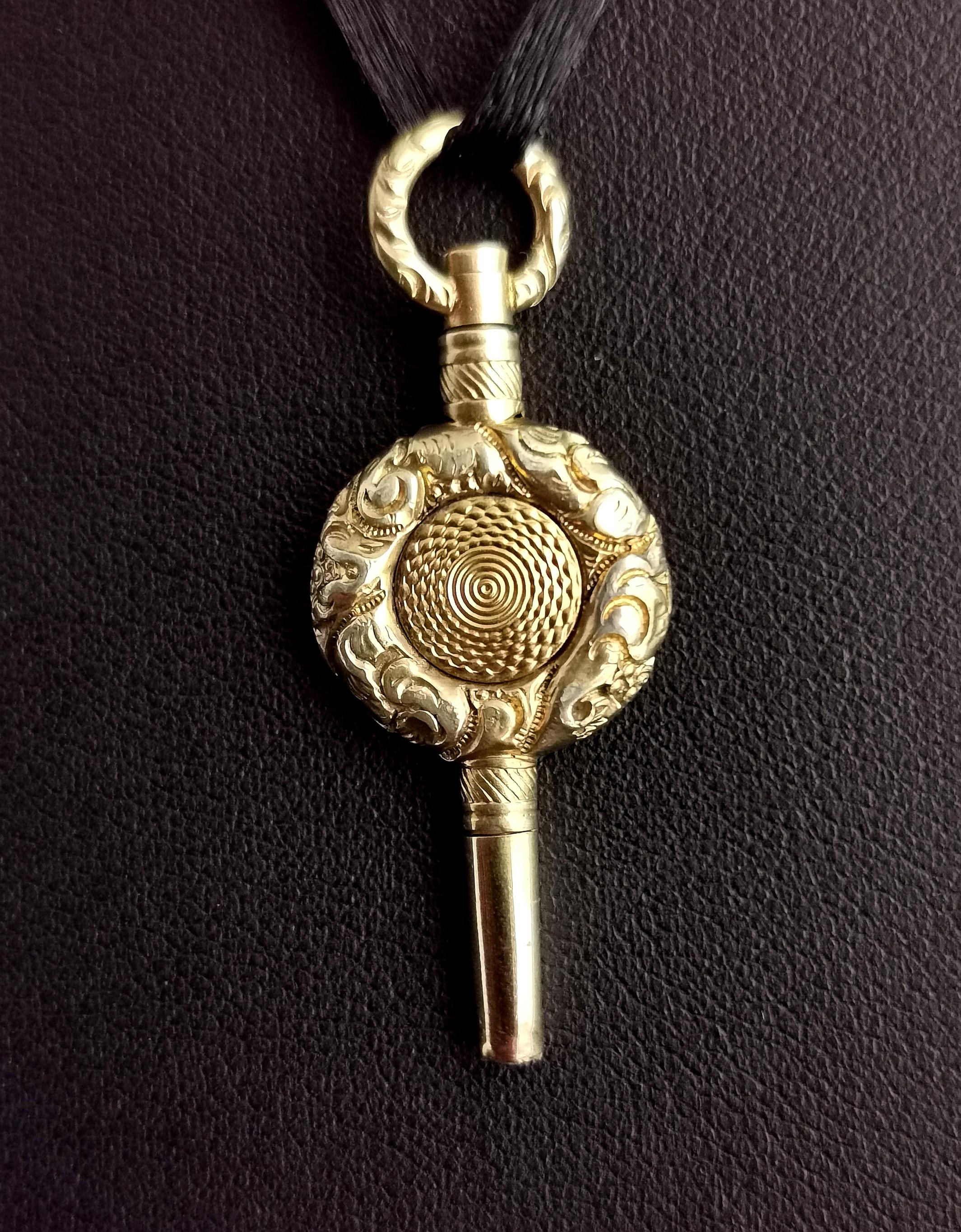 Antique Georgian Watch Key, Pendant, 18k Gold Plated 8