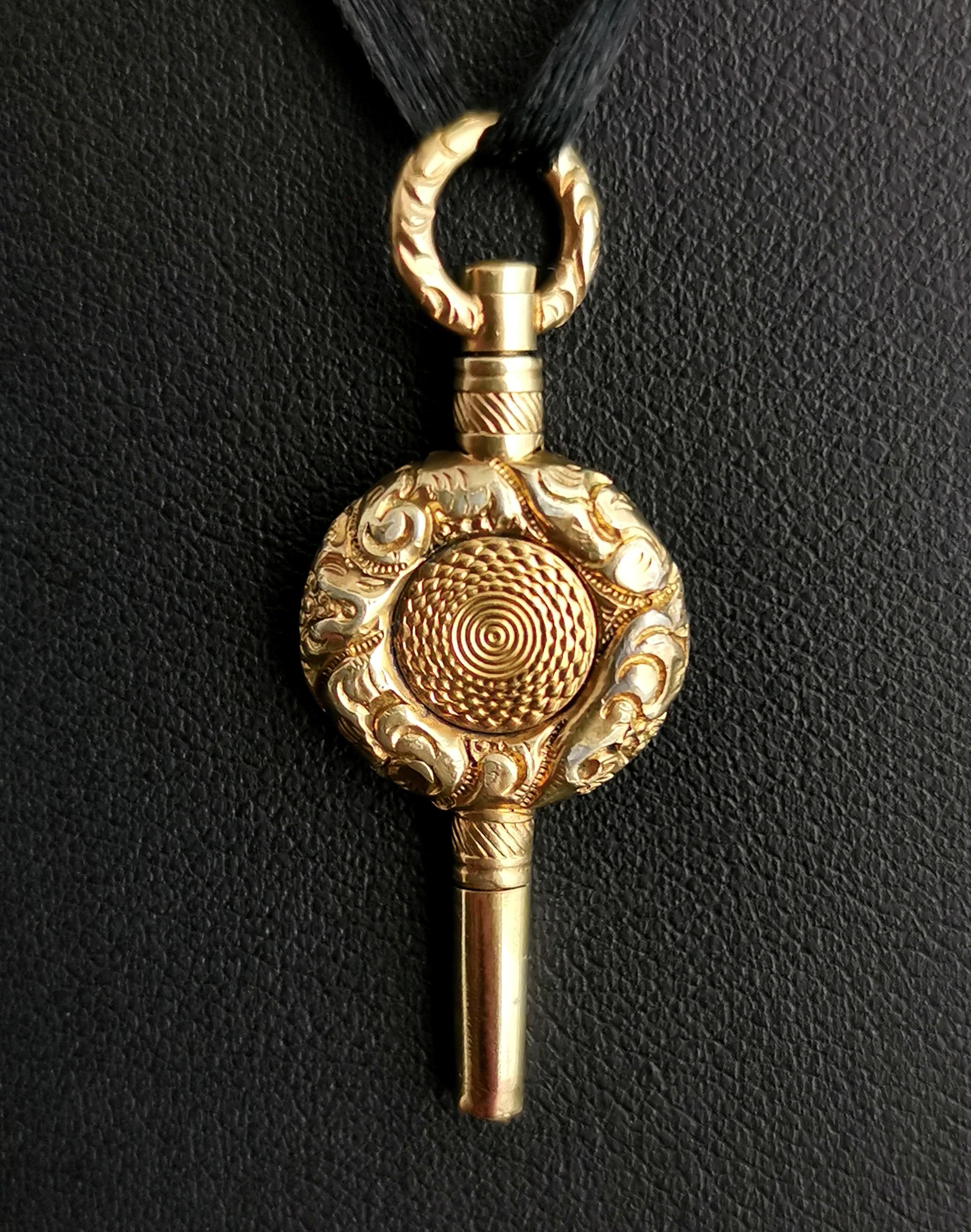Antique Georgian Watch Key, Pendant, 18k Gold Plated 9