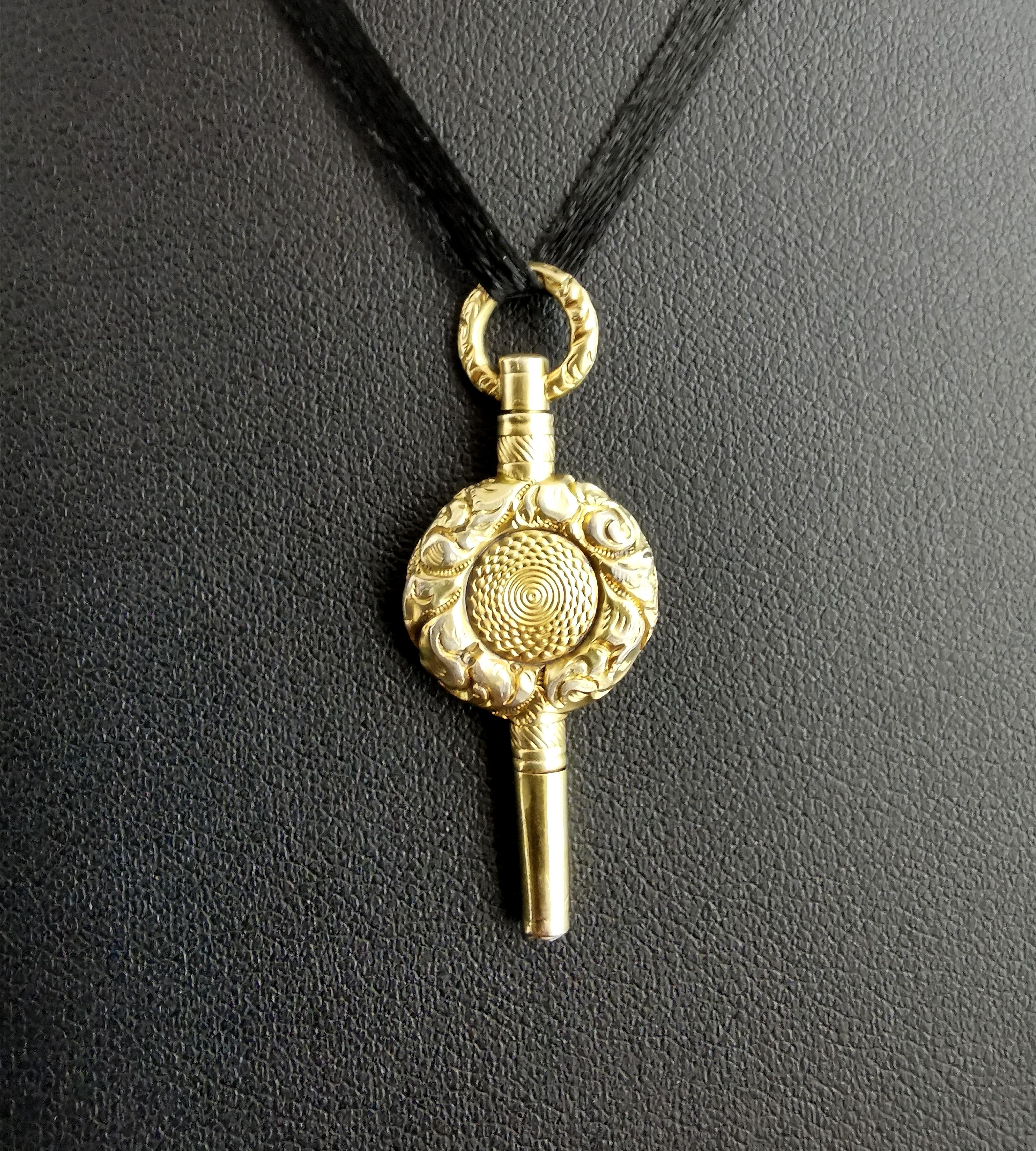 Antique Georgian Watch Key, Pendant, 18k Gold Plated 10