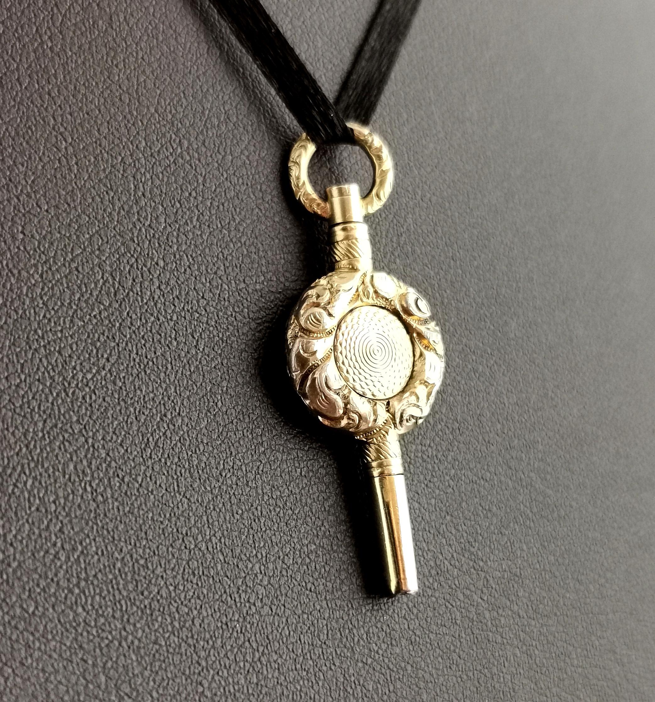 Women's or Men's Antique Georgian Watch Key, Pendant, 18k Gold Plated
