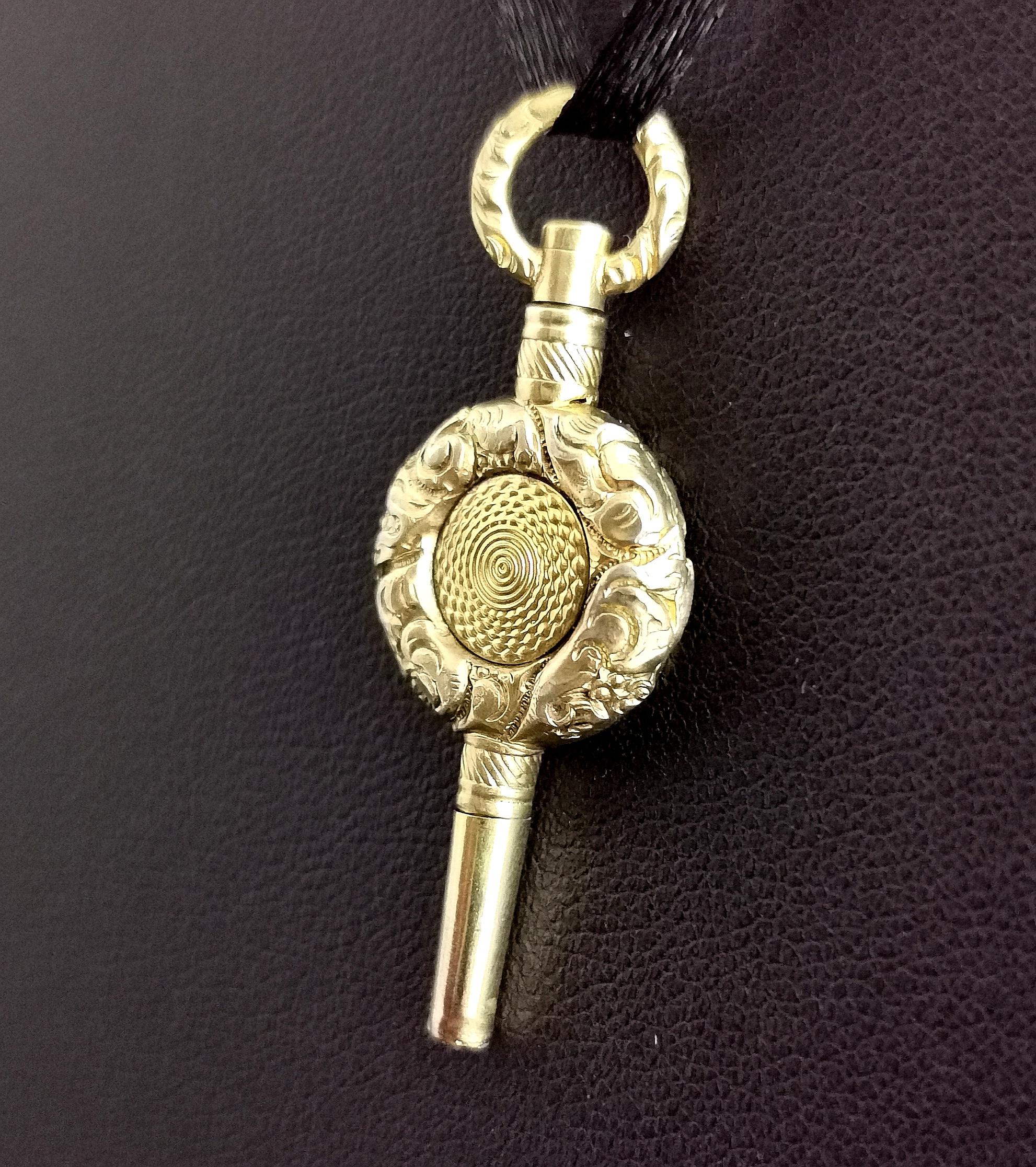 Antique Georgian Watch Key, Pendant, 18k Gold Plated 1