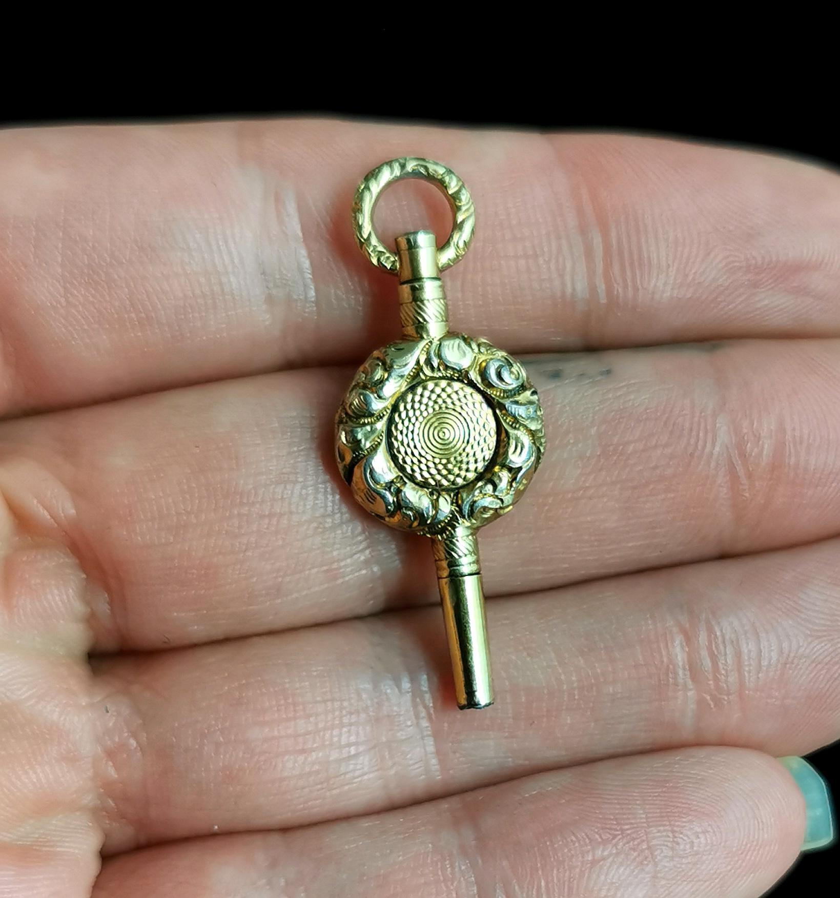 Antique Georgian Watch Key, Pendant, 18k Gold Plated 2