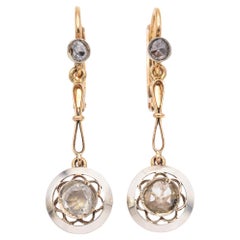 Antique Georgian Yellow Gold and Silver Rose Cut Diamond Drop Earrings