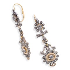 Antique Georgian Yellow Gold and Silver Rose Cut Diamond Earrings