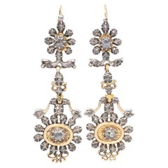 Antique Georgian Yellow Gold and Silver Rose Cut Diamond Earrings