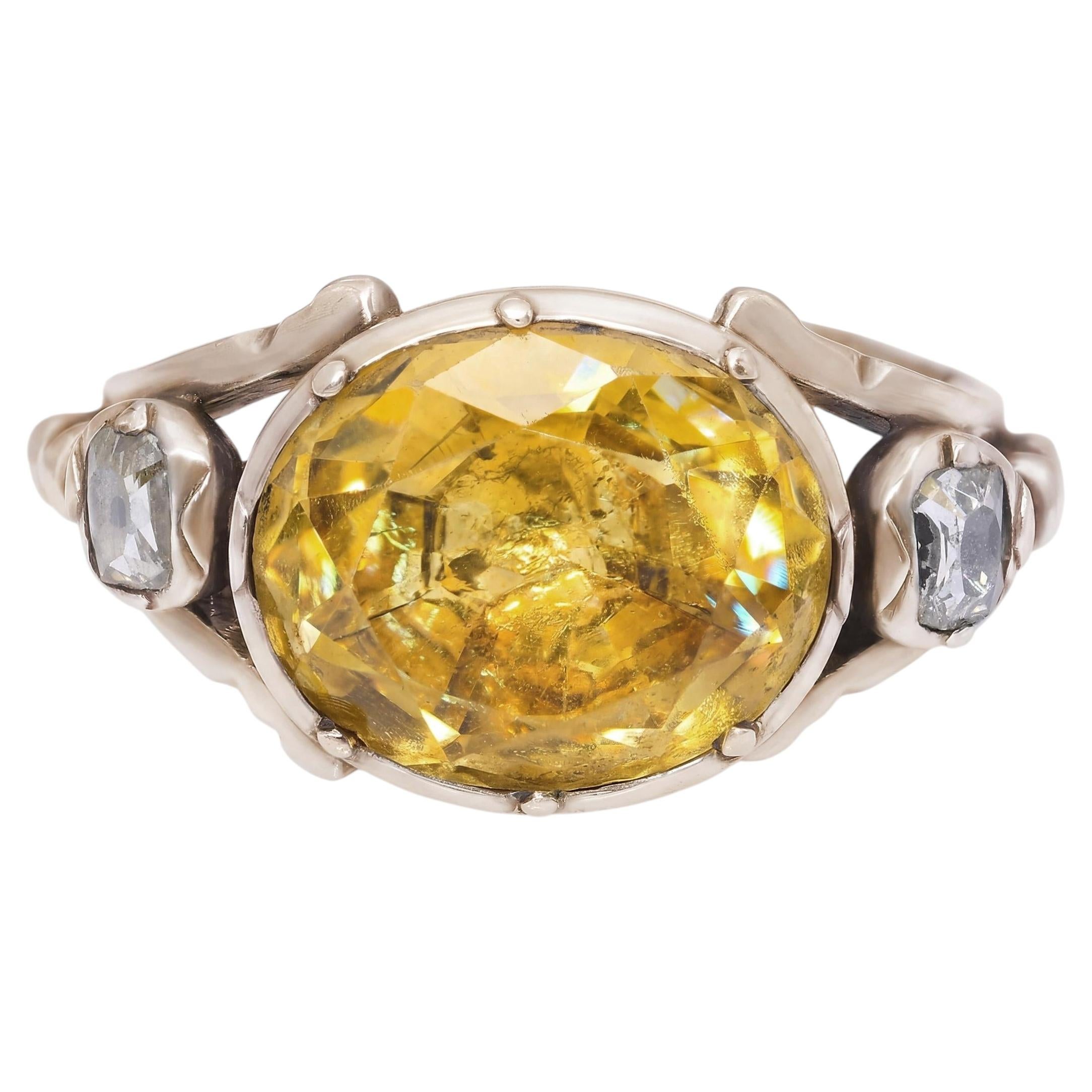 Antique Georgian Yellow Gold Foil Back Citrine and Diamond Statement Ring