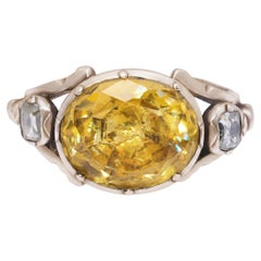Antique Georgian Yellow Gold Foil Back Citrine and Diamond Statement Ring