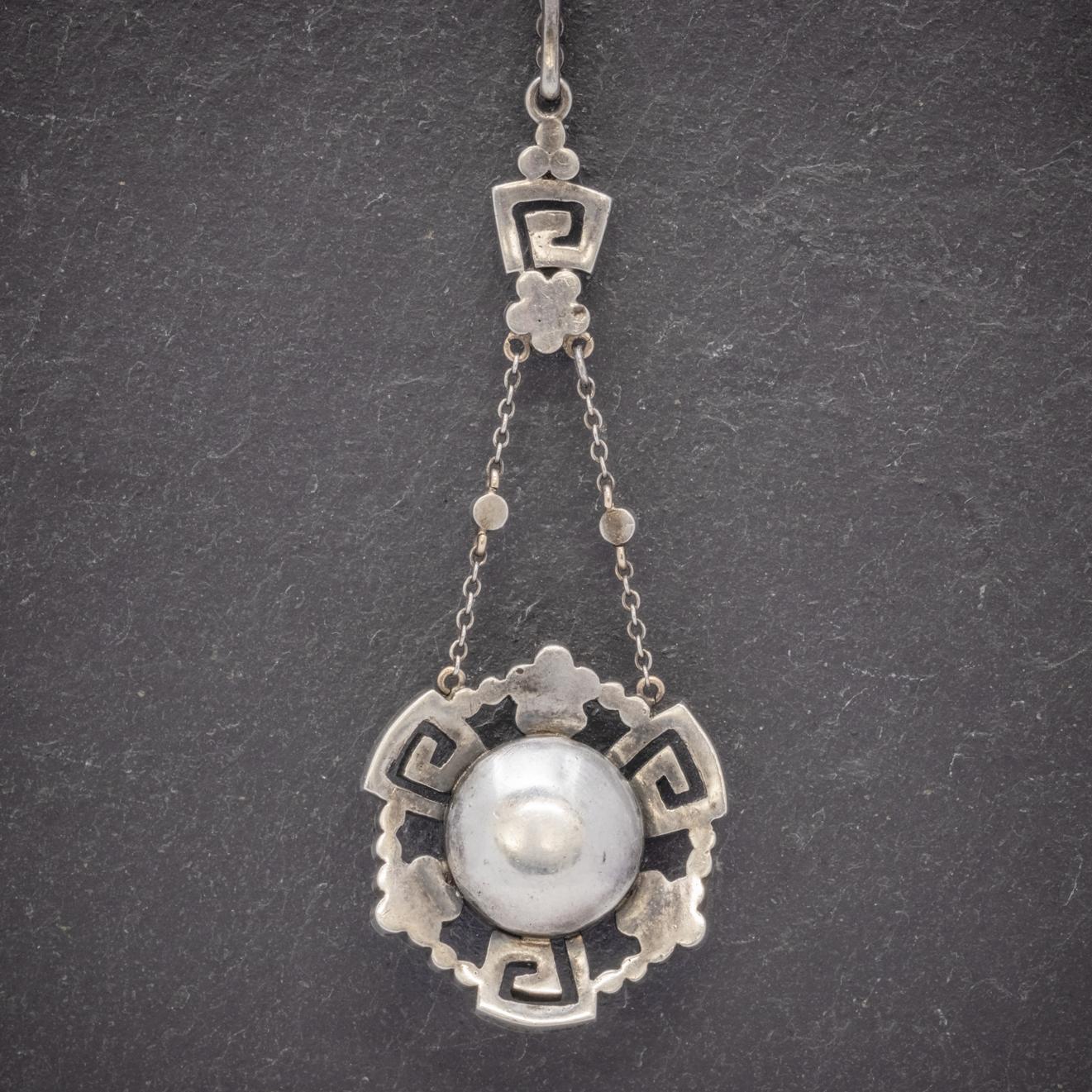 Women's Antique Georgian Yellow Paste Stone Drop Pendant Necklace Silver, circa 1800 For Sale