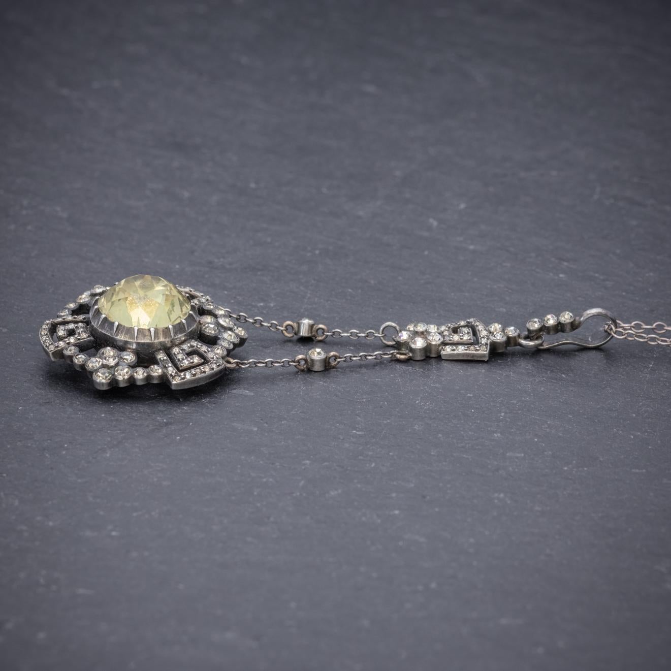 Antique Georgian Yellow Paste Stone Drop Pendant Necklace Silver, circa 1800 For Sale 1