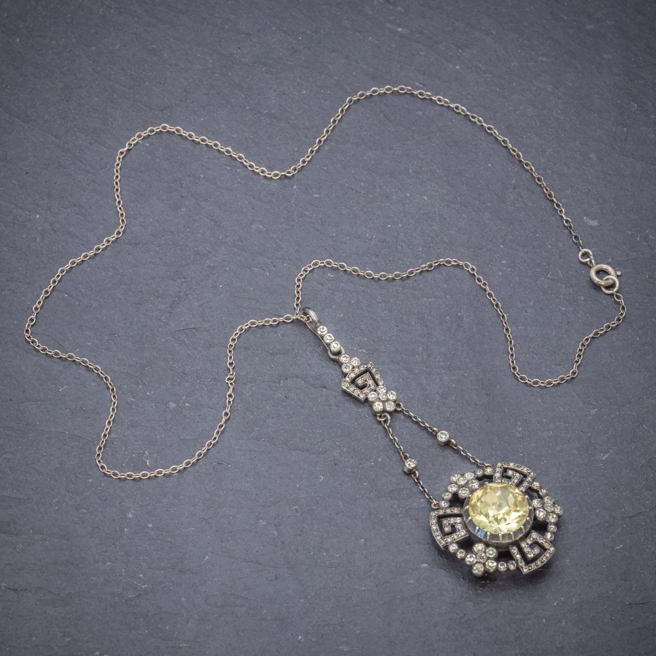 Antique Georgian Yellow Paste Stone Drop Pendant Necklace Silver, circa 1800 For Sale 2