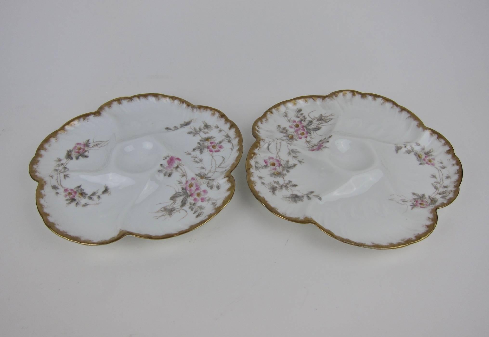 Aesthetic Movement Antique Limoges Porcelain Oyster Plates by CFH / GDM, 1880s