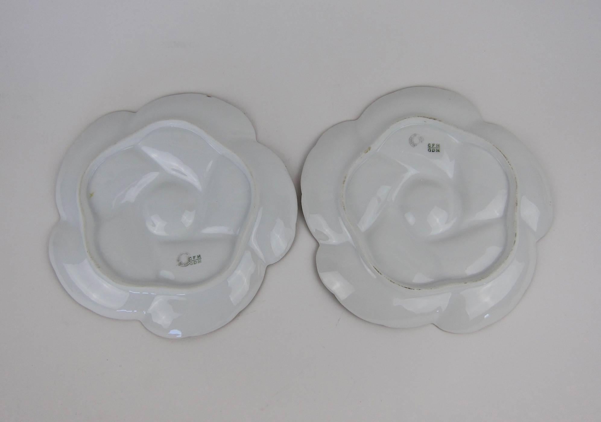 French Antique Limoges Porcelain Oyster Plates by CFH / GDM, 1880s